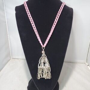 Banana Republic Pink Fabric with Silver Chain and Chunky Silver Dome Tassel Neck
